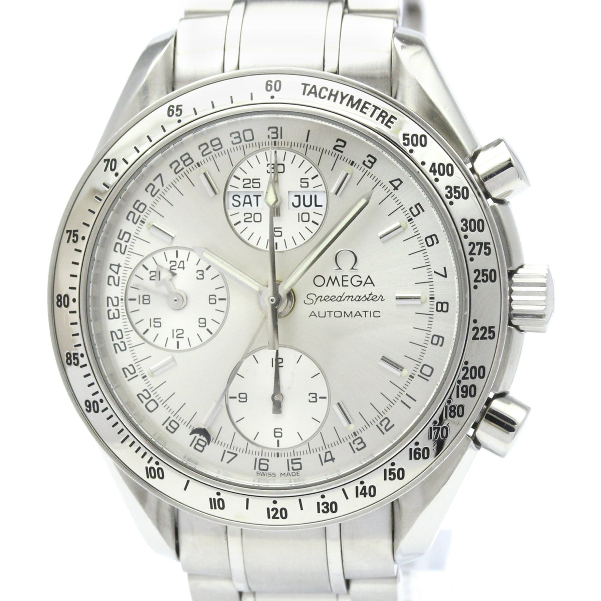 Pre-Owned OMEGA Speedmaster Triple Date Steel Automatic Watch 3523.30 Polished