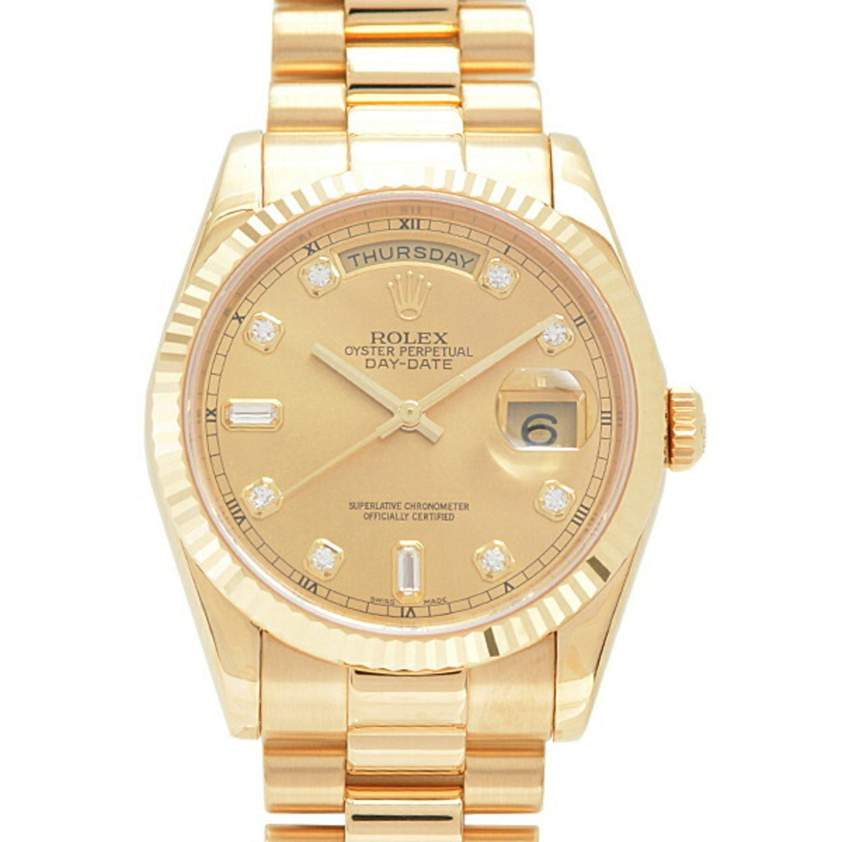 Gebrauchte Rolex Uhr Herren Day-Date 36 Automatik Y-Serie Gold Zifferblatt 8P Diamant 2P Bucket Gelb 750YG ROLEX 118238A 