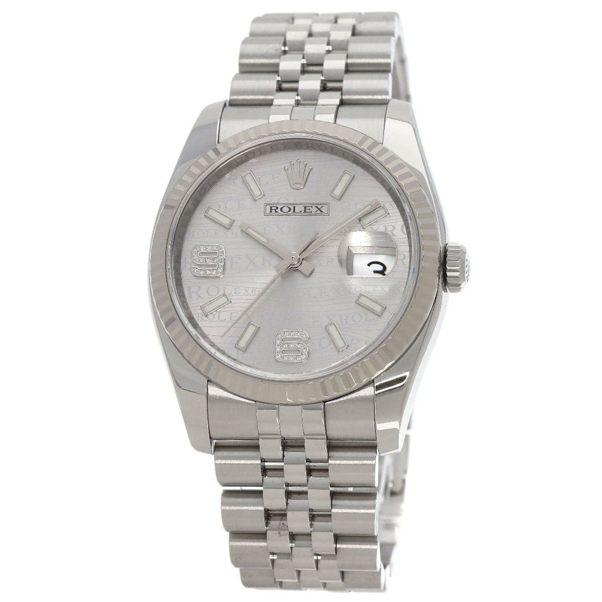 Gebrauchte Rolex 116234 Datejust 36 Wave Diamond Uhr Edelstahl SSxK18WG Herren ROLEX 