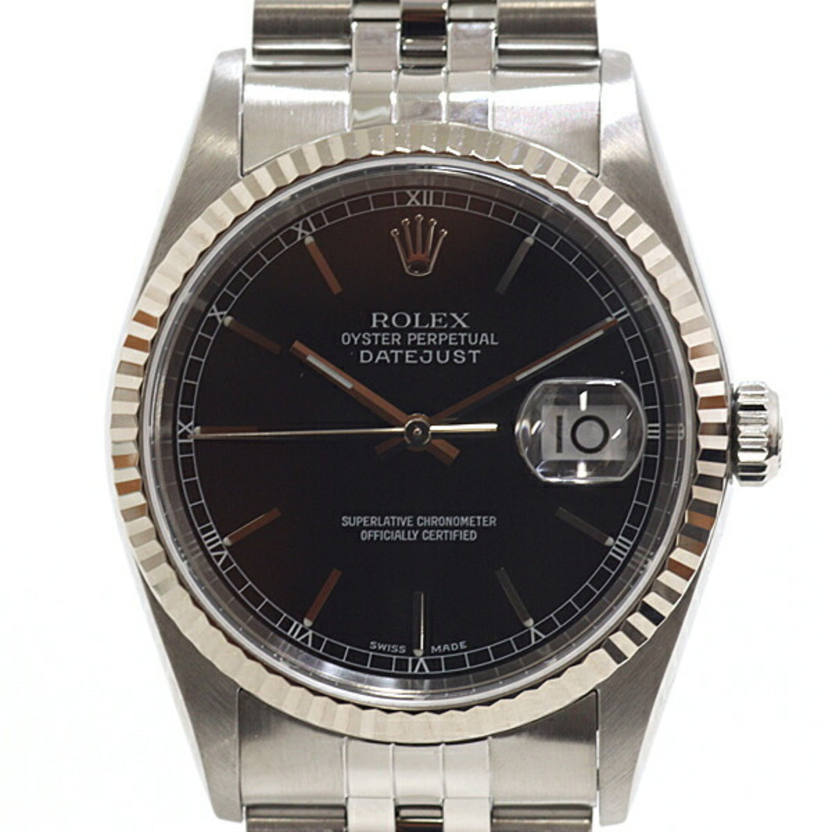 Pre-Owned Rolex Datejust 16264 P-serial (2000 model), black dial, automatic winding.