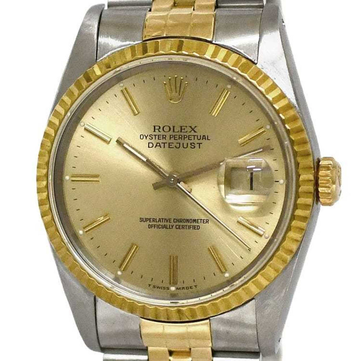 Gebrauchte Rolex-Uhr Datejust f-22250 Combi 16233, überholt, poliert, SS 750, Automatik, L-Nummer, Herren, goldenes Zifferblatt, Luxus 