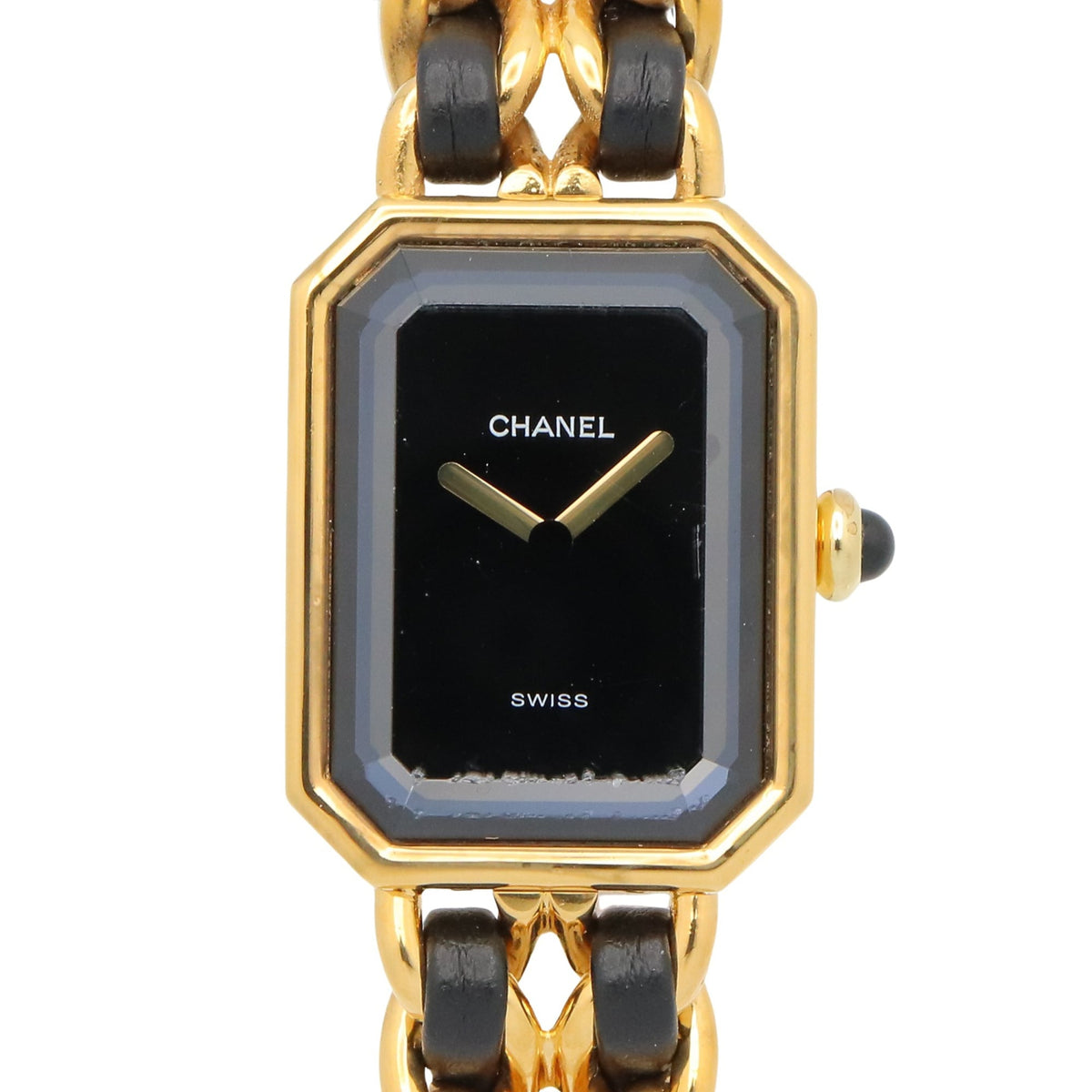 Pre-Owned Chanel CHANEL Premi?re XL Watch, Gold Plated (GP), Leather Strap, Women's, Black, H0001