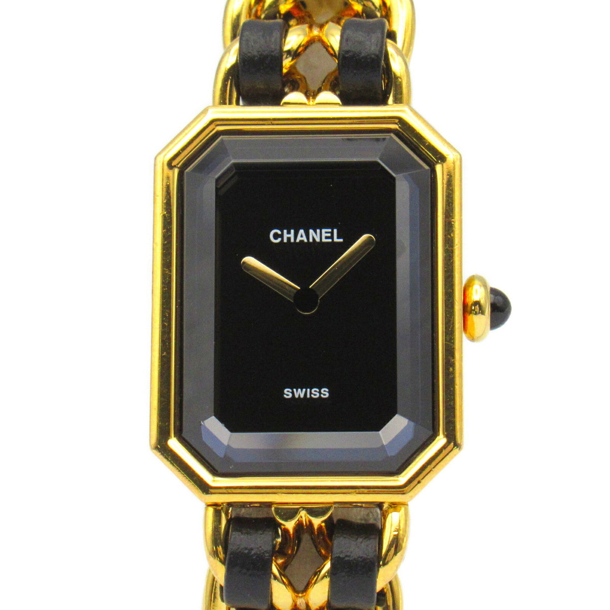 Gebrauchte CHANEL Premiere S Uhr GP (vergoldet) Leder Damen Schwarz H0001 