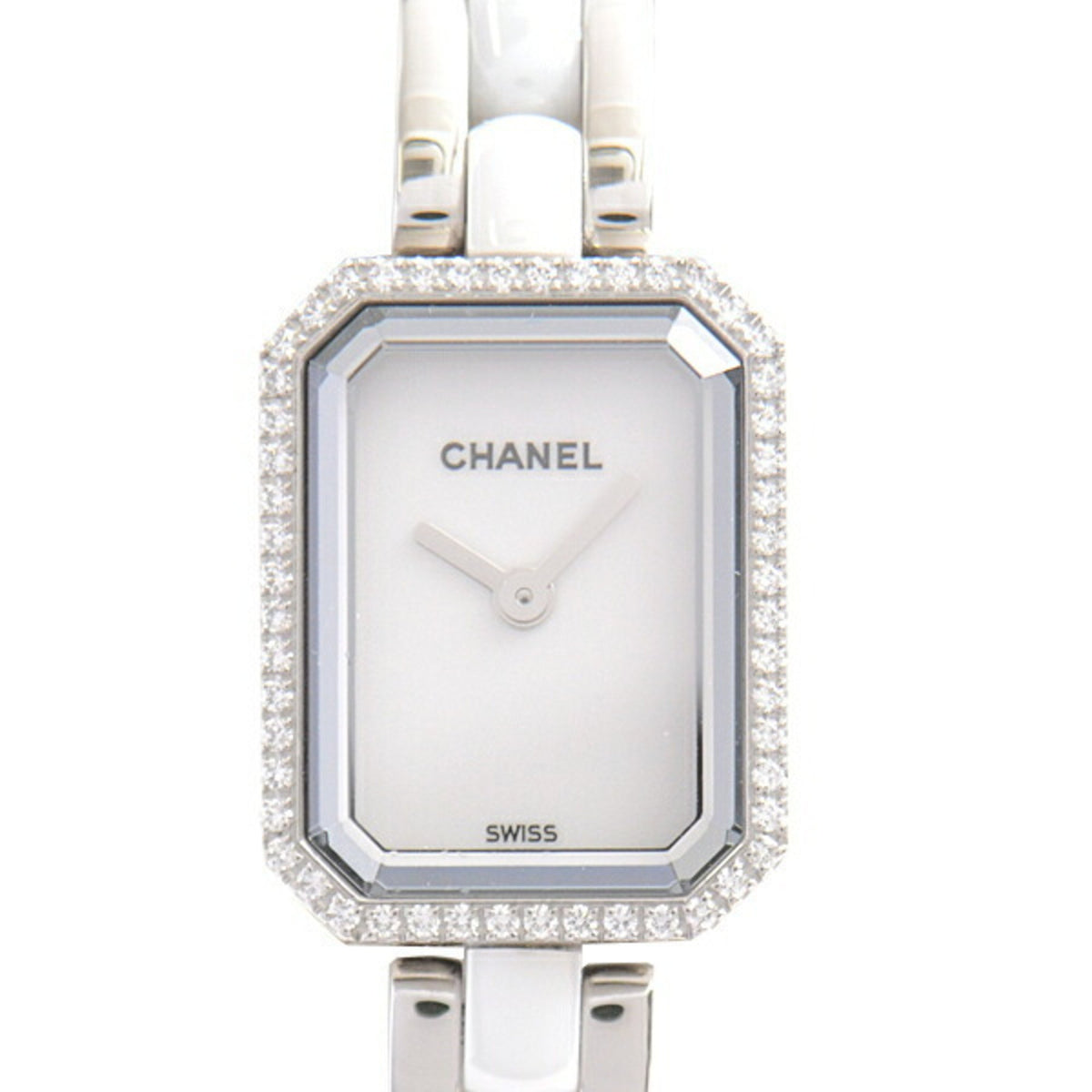 Gebrauchte Chanel Damenuhr Premiere Diamantlünette Batteriebetrieben Weißes Zifferblatt Edelstahl Keramik CHANEL H2132 