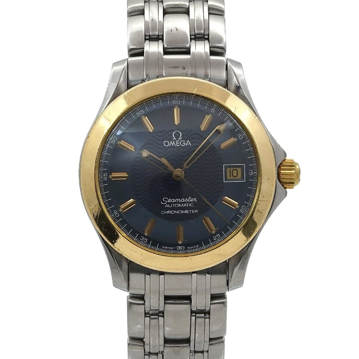 Pre-Owned OMEGA Seamaster Two-tone Date Men's Watch Blue Yellow Gold Automatic