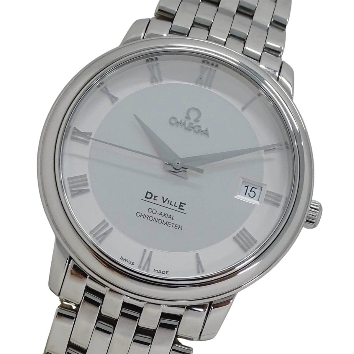 Pre-Owned Omega De Ville Prestige 4574.31 Men's Watch, Brand Name, Date, Co-Axial Chronometer, Automatic, Stainless Steel (SS), Silver, Polished.