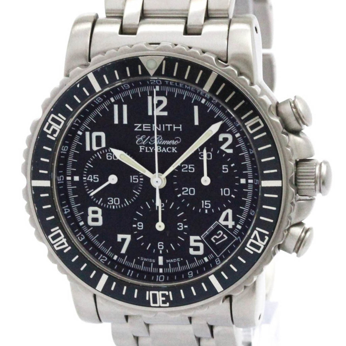 Pre-Owned ZENITH Rainbow Flyback El Primero Steel Watch 01/02.0470.405 Polished