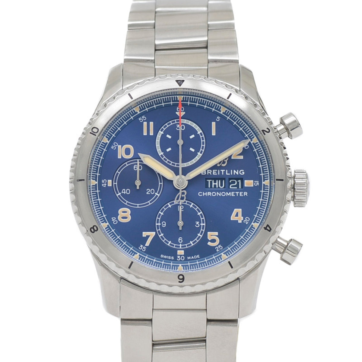Gebrauchter Breitling Aviator 8 Chronograph, blaues Zifferblatt, Edelstahl, Herren-Automatikuhr A13316 
