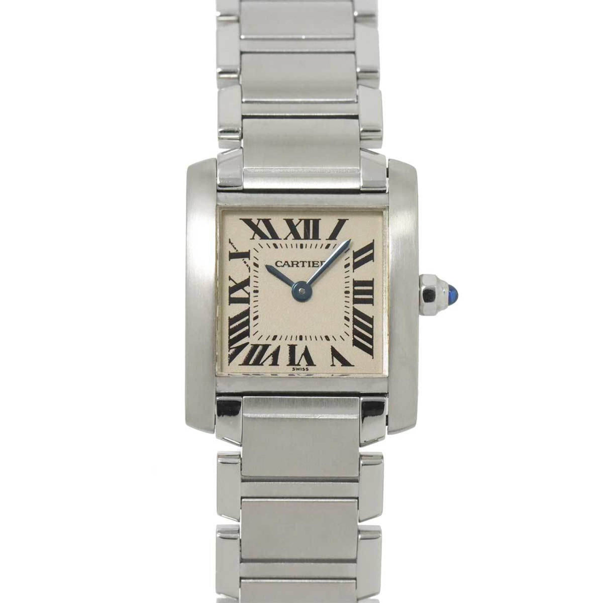 Gebrauchte Cartier Tank Francaise SM W51008Q3 Damenuhr Elfenbein Quarz 