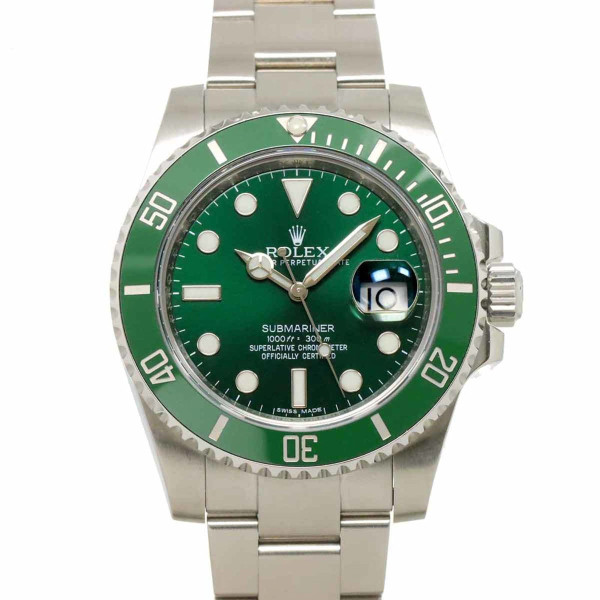 Gebrauchte Rolex Submariner Date 116610LV Herrenuhr mit Zufallszahlen-Roulette, grünes Lünettenzifferblatt, automatischer Selbstaufzug 