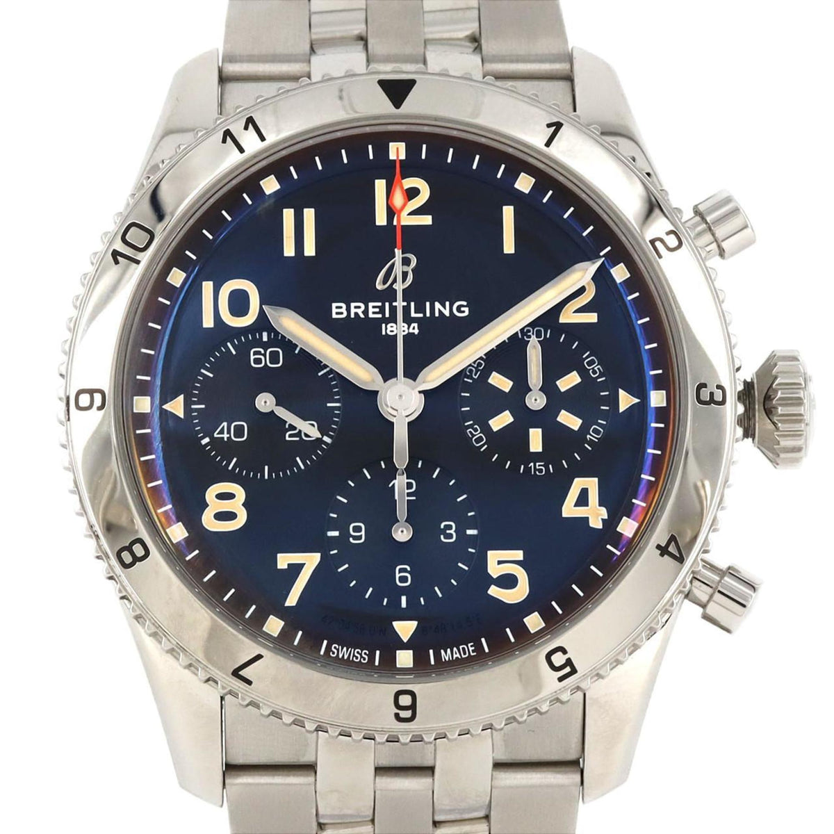 Gebrauchte Breitling Classic Avi Chronograph 42 P-51 Mustang A23380 A233803A1B1A1 SS Armbanduhr Automatik 