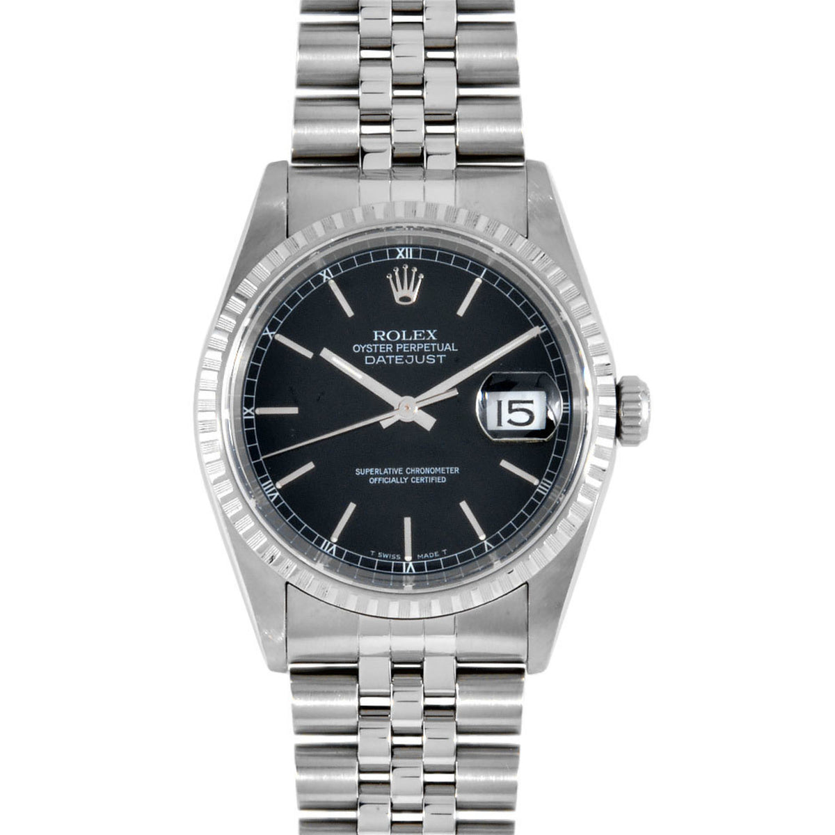 Gebrauchte Rolex ROLEX 16220 Datejust A-Serie Uhr, Automatik, schwarzes Zifferblatt, Edelstahl, Herren 
