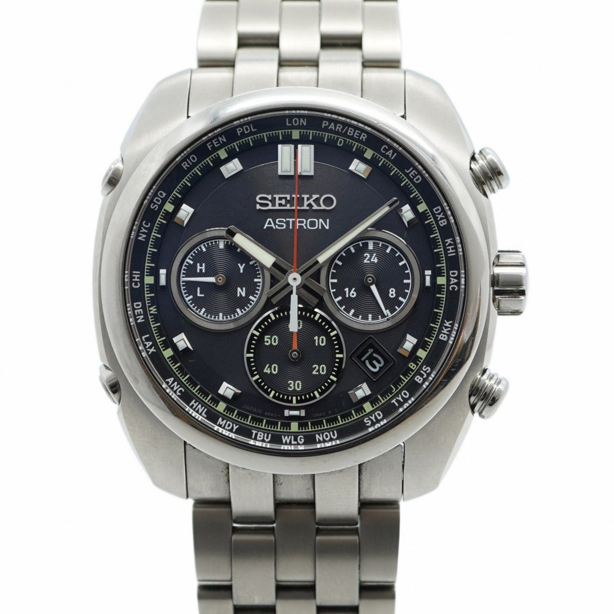 Gebrauchte Seiko Astron 8B92-0BB0 Herrenuhr mit schwarzem Zifferblatt 
