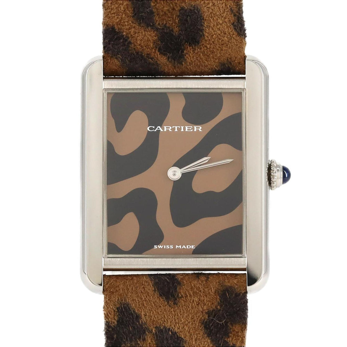 Gebrauchte Cartier Tank Solo LM Panthere Zifferblatt W5200016 SS Quarz-Armbanduhr 