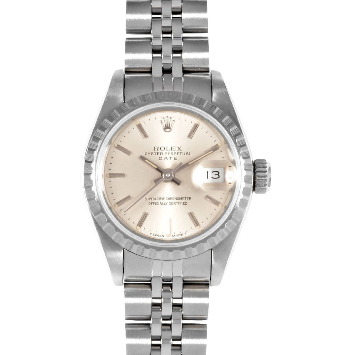 Gebrauchte Rolex ROLEX 69240 Oyster Perpetual Date Uhr Automatik Silbernes Zifferblatt Gravierte Lünette Damen 