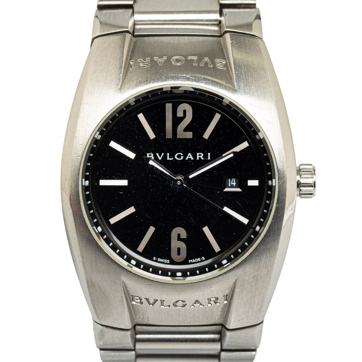 Gebrauchte BVLGARI Ergon Uhr EG30S Quarz Schwarzes Zifferblatt Edelstahl Damen 