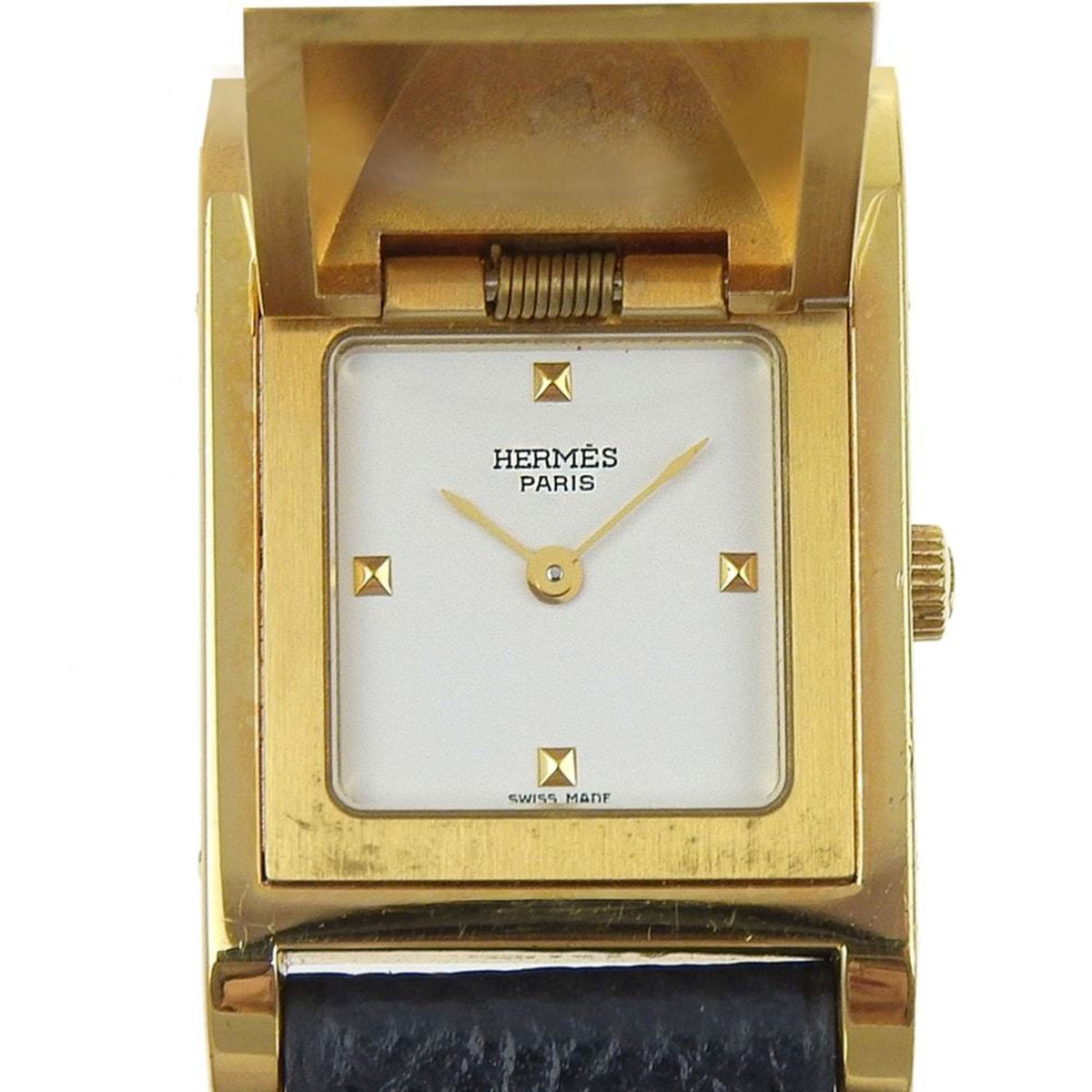 Gebrauchte Hermes HERMES Medor ?X gravierte weiße Zifferblatt Quarzuhr Batterie 23mm Damen 