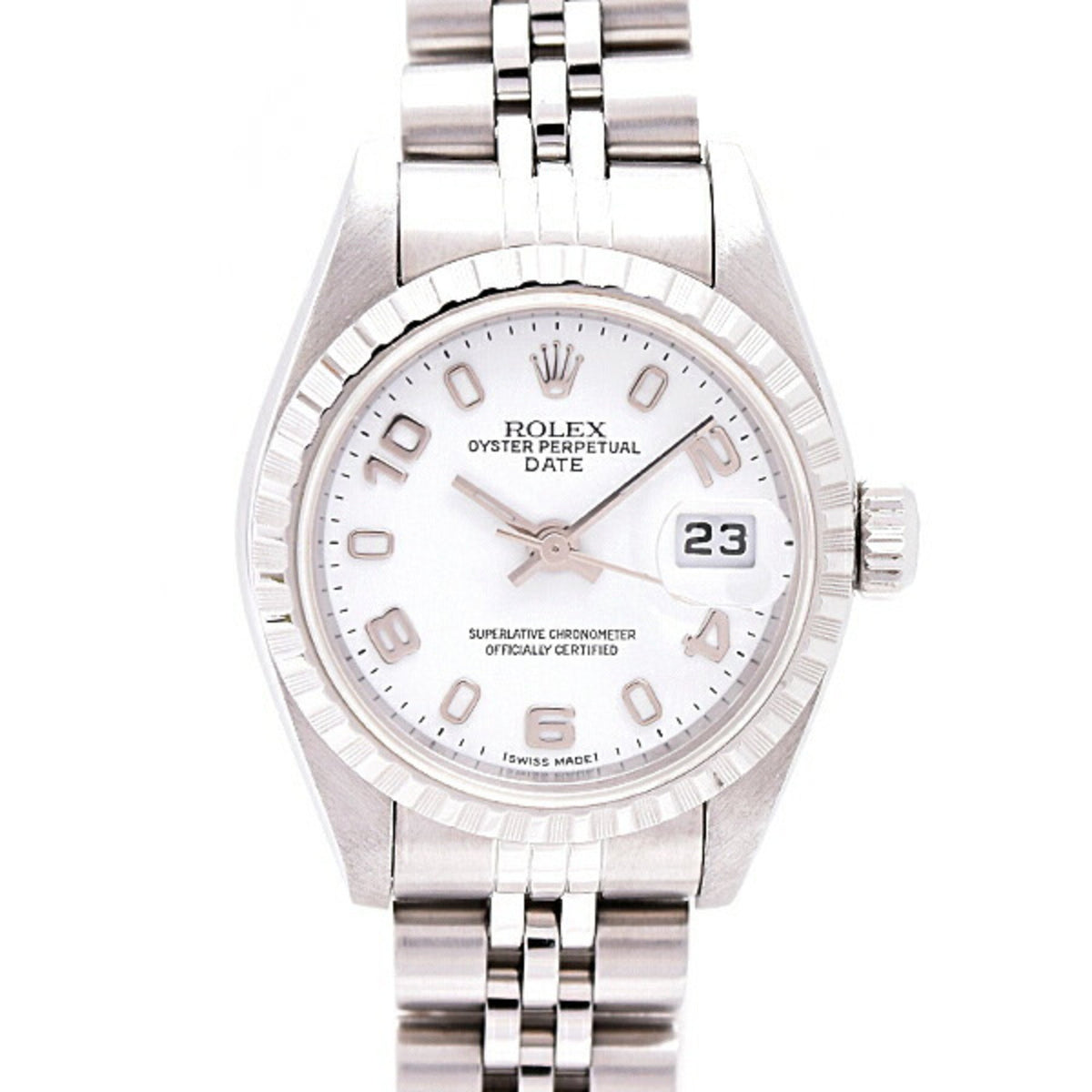 Gebrauchte Rolex Uhr Damen Oyster Perpetual Date Automatik D Serie weißes Zifferblatt Edelstahl SS ROLEX 79240 