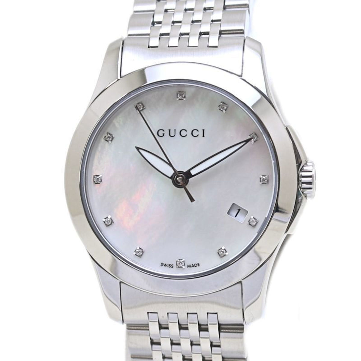 Pre-Owned GUCCI G-Timeless 12P Diamond Shell Watch, YA126504, 126.5mm, Women's Stainless Steel, 40043