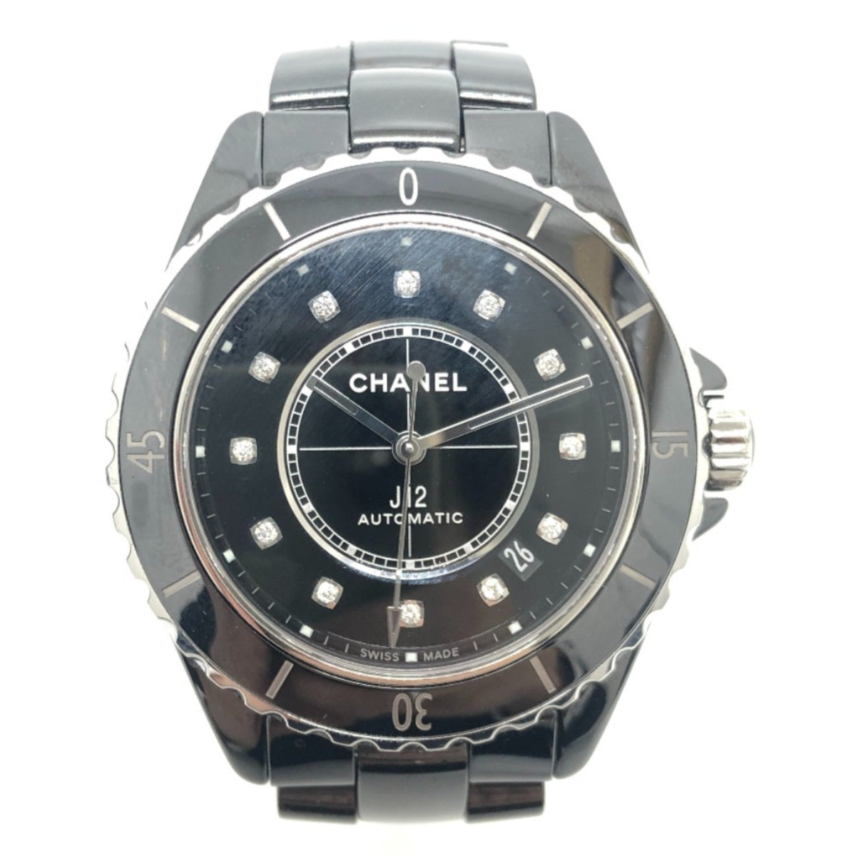 Gebrauchte CHANEL H5702 J12 12P Diamant 38MM Automatik Armbanduhr Schwarz Keramik Herren 
