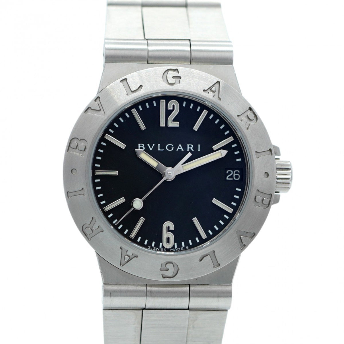 Gebrauchte Bvlgari Diagono Sport LCV29S Damenuhr mit schwarzem Zifferblatt 