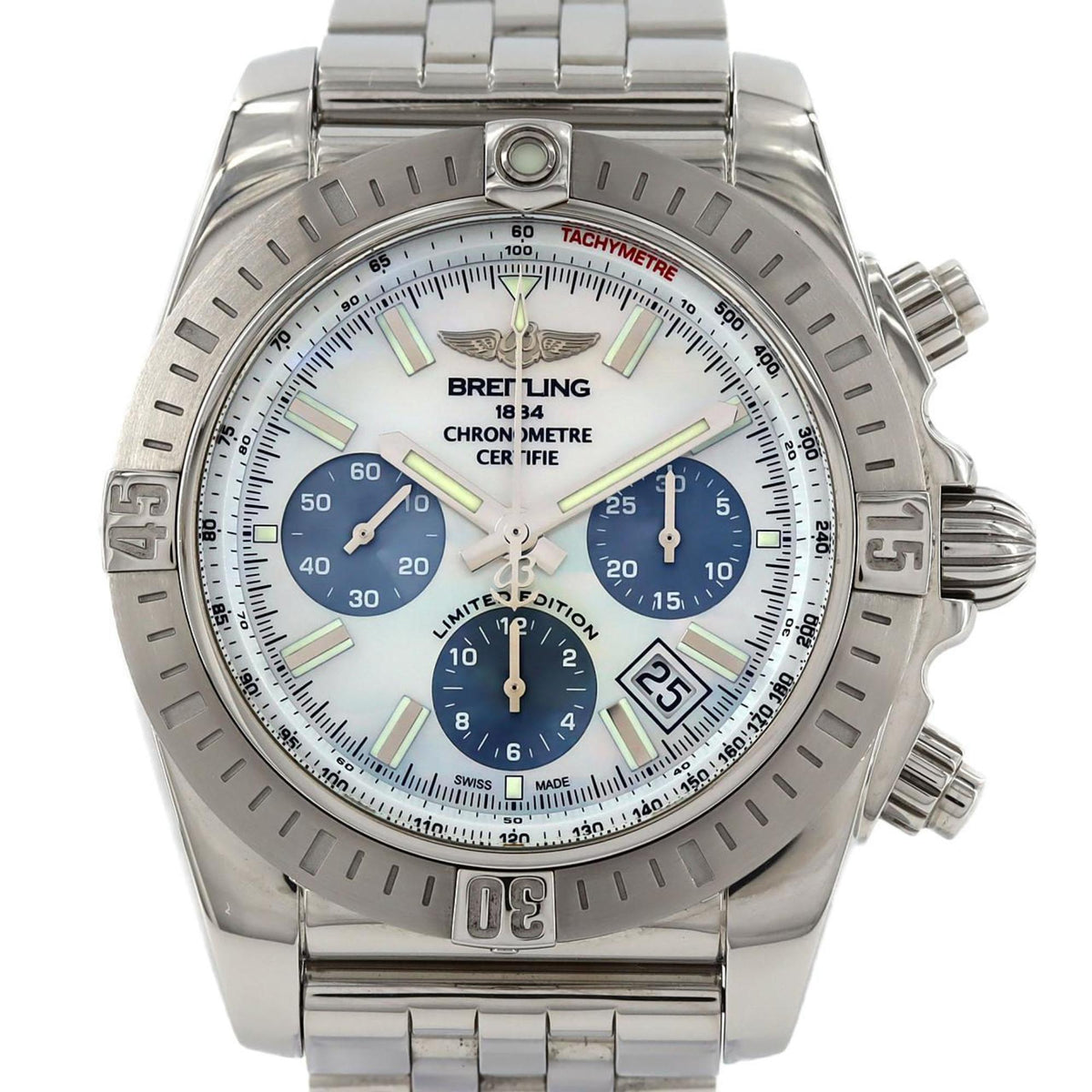 Gebrauchte Breitling Chronomat JSP Perlmutt LIMITED AB0115 S001W-PPA SS Automatikuhr 