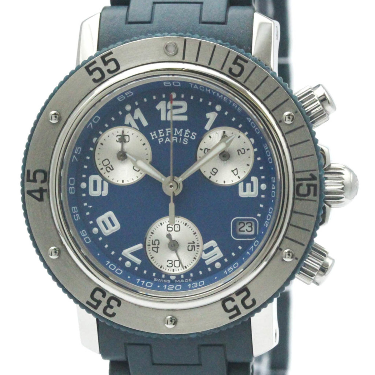 Gebrauchte polierte HERMES Clipper Diver Chronograph Quarz Damenuhr CL2.317 BF568318 
