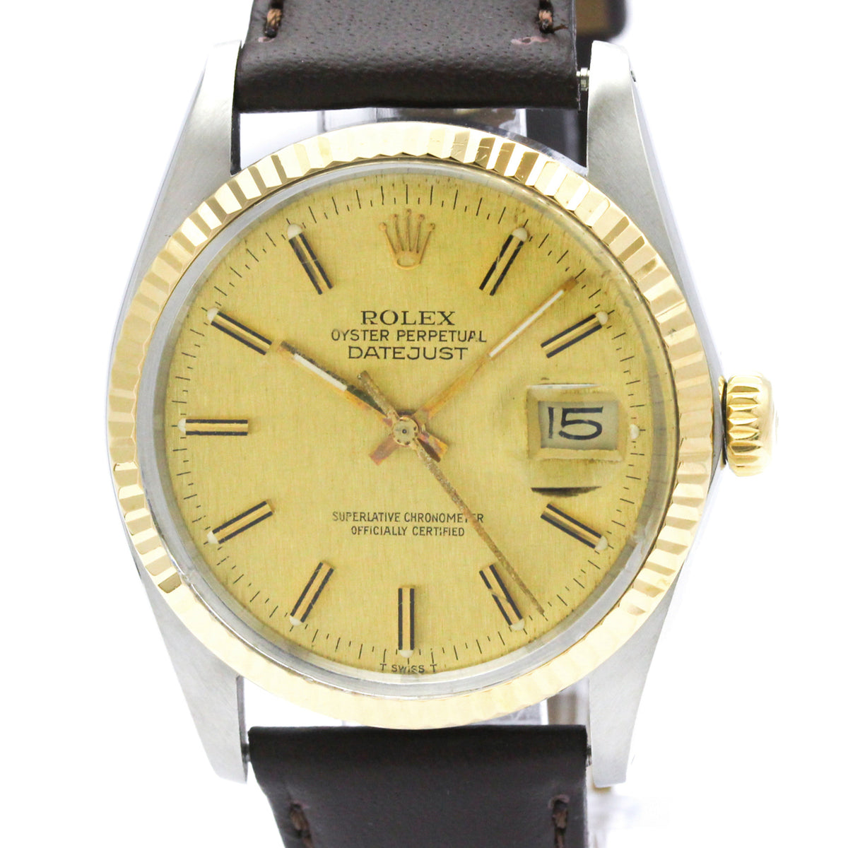 Pre-Owned ROLEX Datejust 16013 18K Gold Steel Automatic Mens  Watch Polished