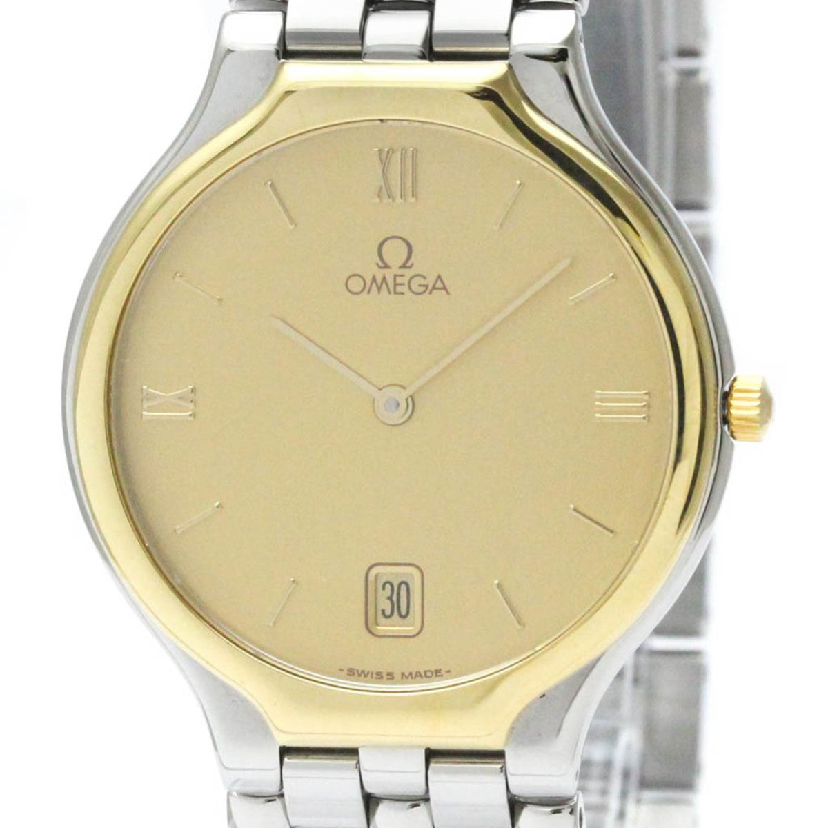 Gebrauchte polierte OMEGA De Ville K18 Goldstahl-Quarz-Herrenuhr 196.0316 BF567495 