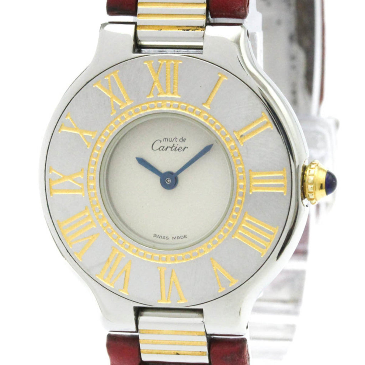 Pre-Owned CARTIER Must 21 Gold Plated Steel Leather Quartz Ladies Watch Polished