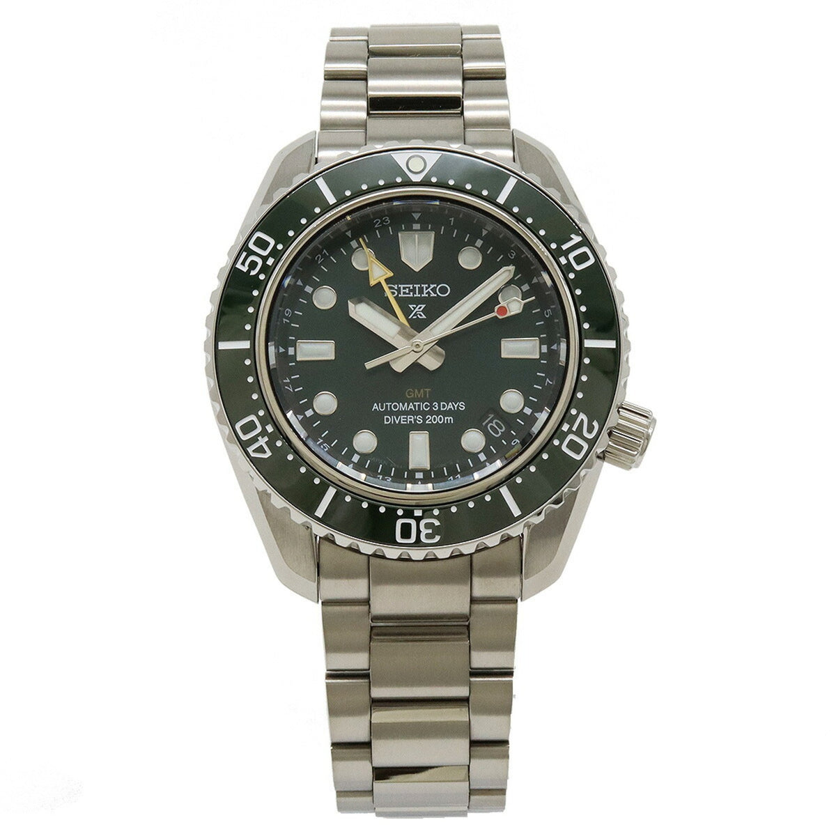 Gebrauchte SEIKO PROSPEX Diver Scuba GMT Herren-Automatikuhr mit grünem Zifferblatt 6R54-00D0 SBEJ009 