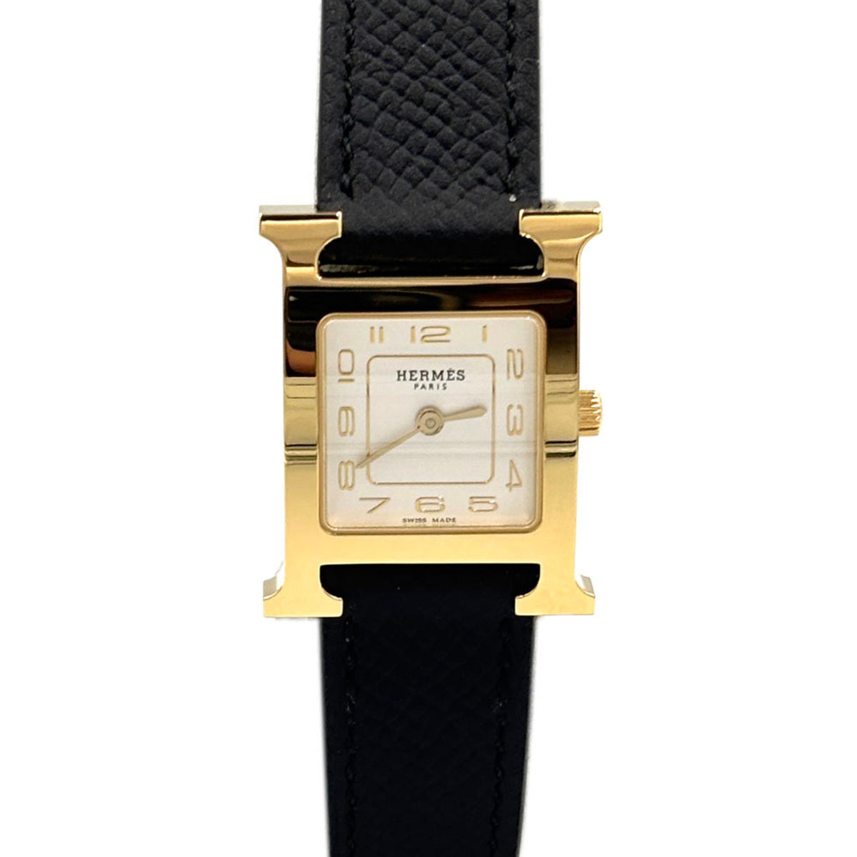 Gebrauchte Hermes HERMES H Uhr Silbernes Zifferblatt HH1.201 Gold Schwarz GP Edelstahl Leder Armbanduhr Damen 