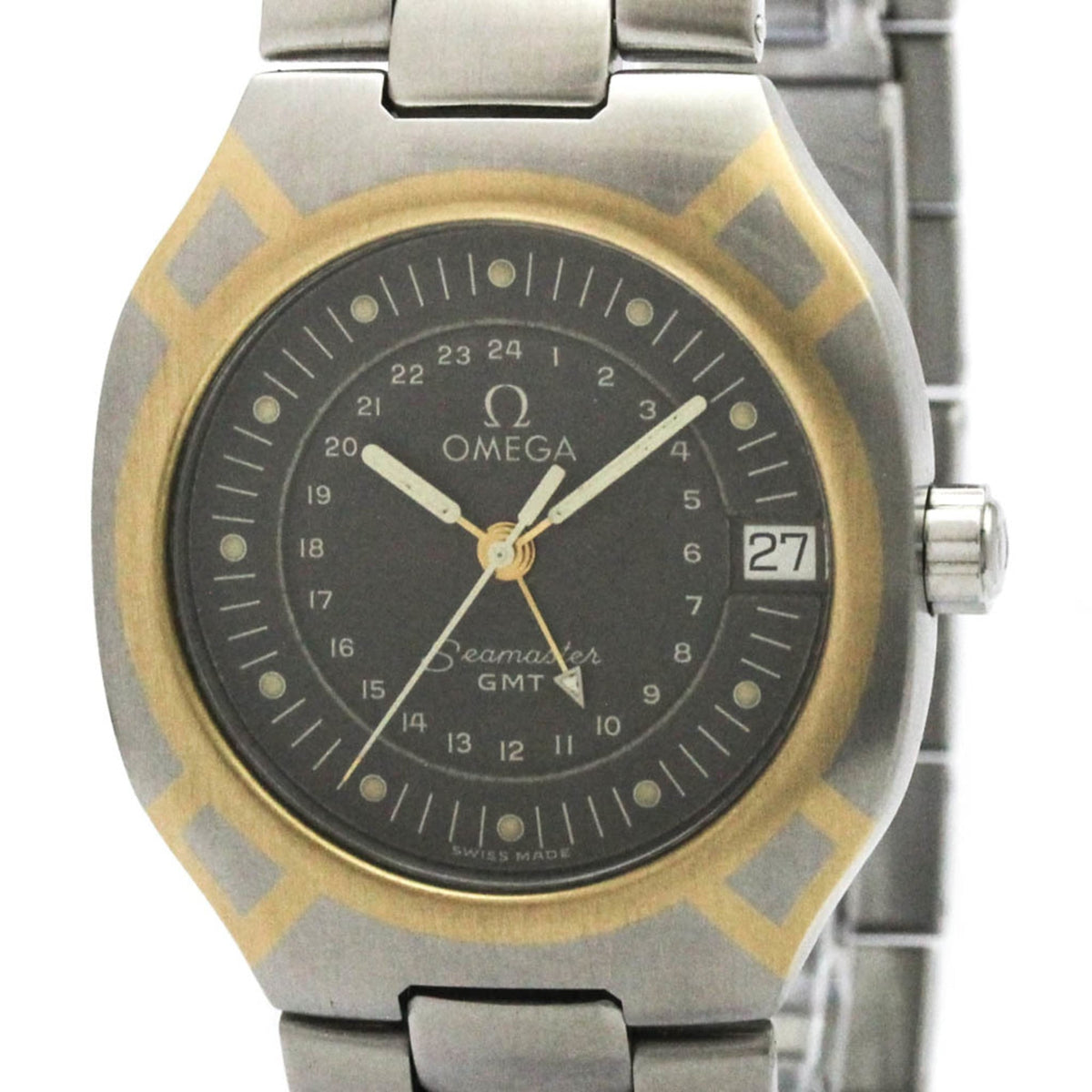 Pre-Owned OMEGA Seamaster Polaris GMT 18K Gold Steel Mens Watch 396.1122 Polished