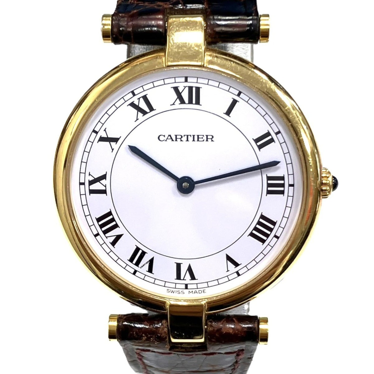 Pre-Owned Cartier Vendome Louis LM Watch, Total Weight 25g, 18K Gold Leather Strap, Quartz Movement, White Dial, 81001