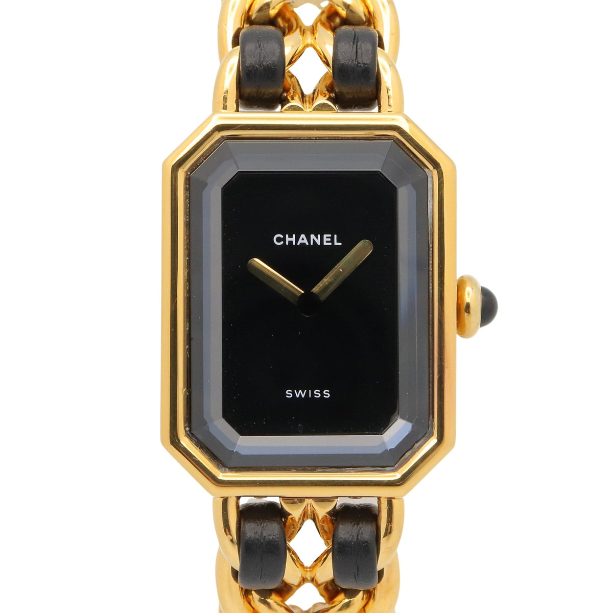 Pre-Owned Chanel CHANEL Premi?re M Watch, Gold Plated Leather, Women's, Black, H0001