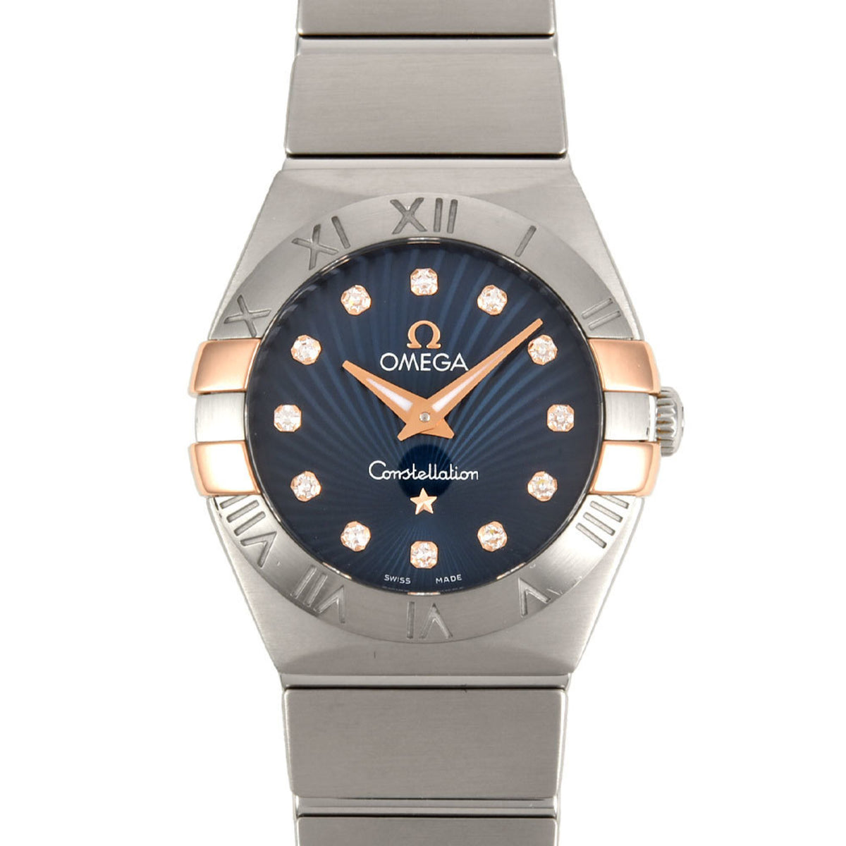 Gebrauchte OMEGA 795.1007 Constellation Uhr Quarz Marineblaues Zifferblatt SS K18 Gold 12P Diamant Damen 