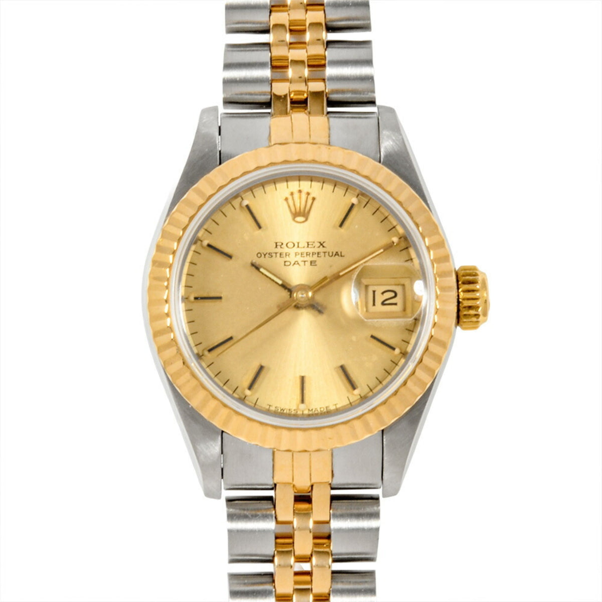 Pre-Owned Rolex Datejust 69173, 7-digit, 85 series (manufactured in 1984), automatic watch with a champagne dial and yellow gold stainless steel case, for women.