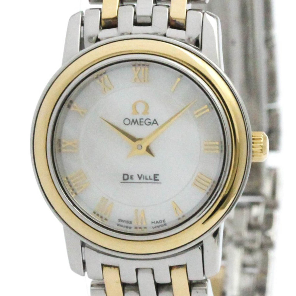 Gebrauchte OMEGA De Ville Prestige MOP Zifferblatt 18K Gold Stahl Damenuhr 4370.71 poliert 