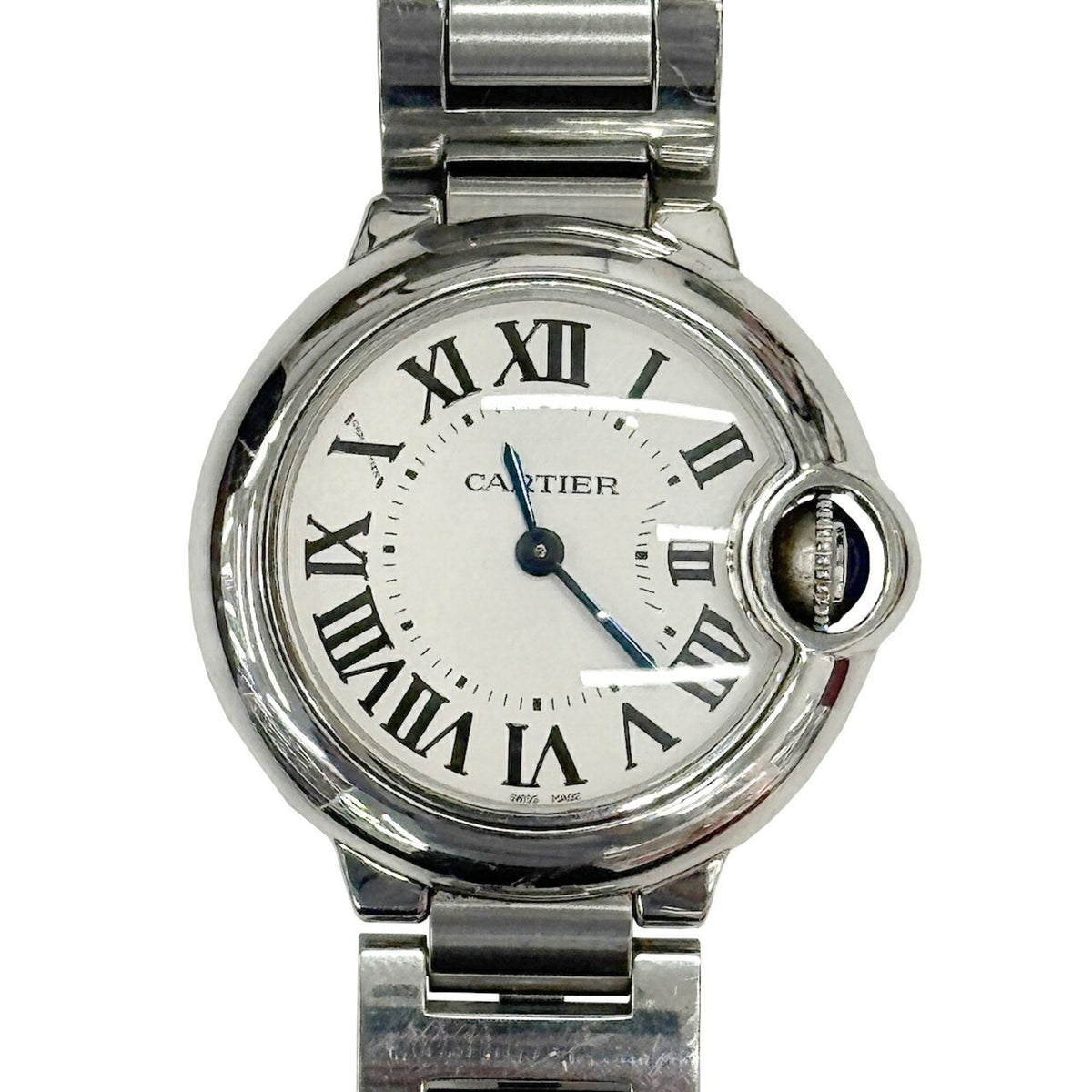Gebrauchte Cartier Ballon Bleu SM 28 mm Quarz W69010Z4 Edelstahl SS Uhr Damenarmbanduhr 