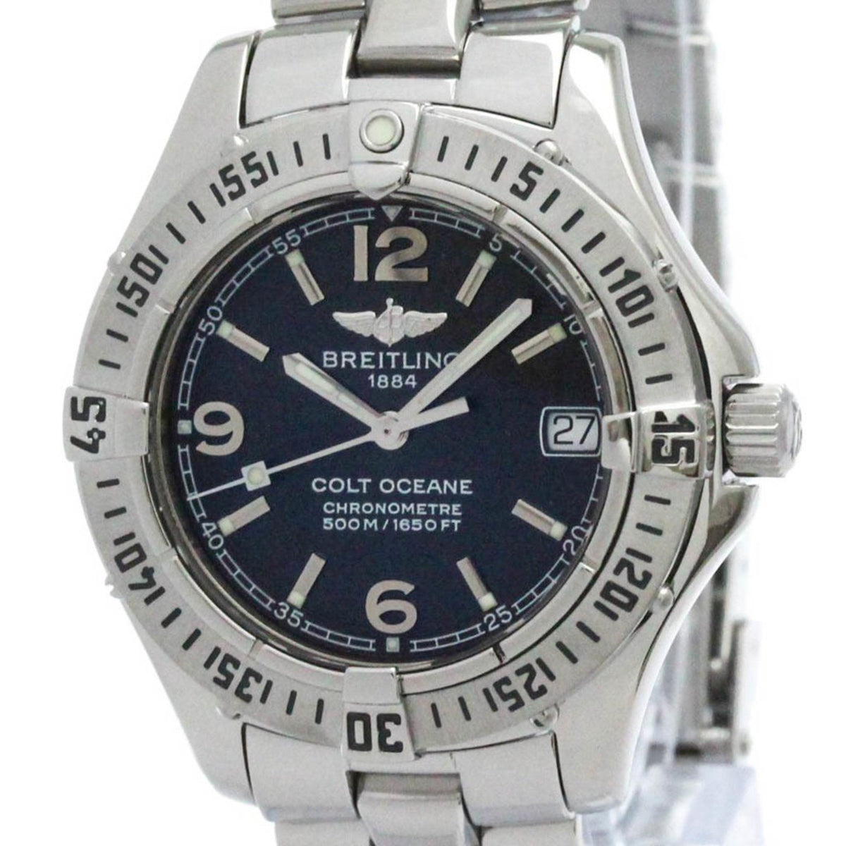 Gebrauchte BREITLING Colt Oceane Stahl Quarz Damenuhr A77350 poliert 