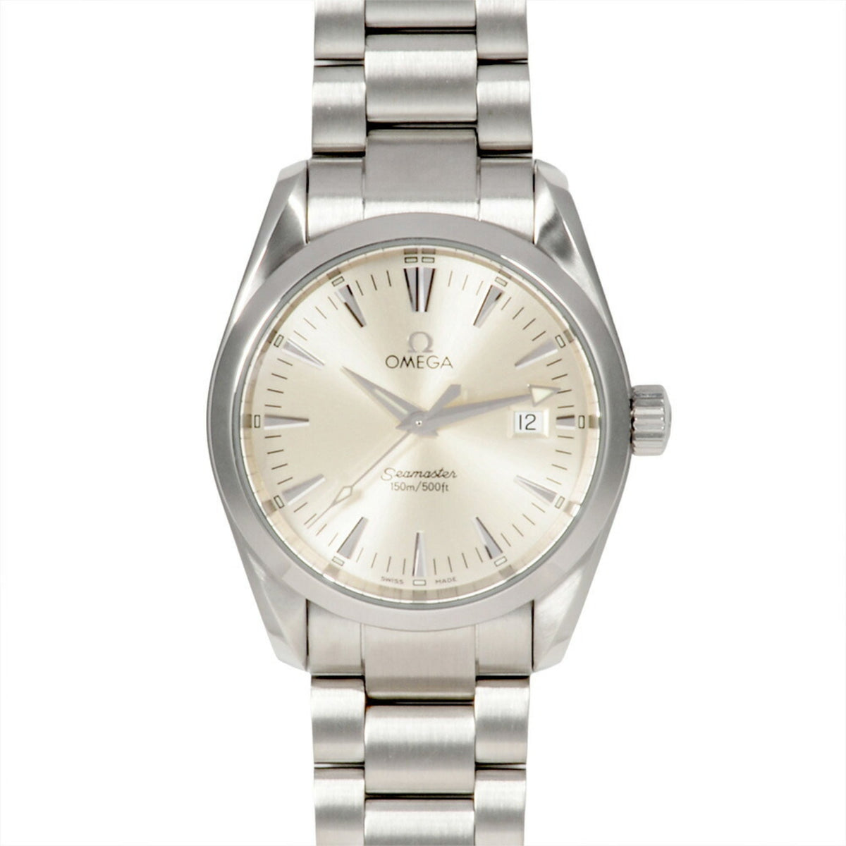 Pre-Owned OMEGA Seamaster Aqua Terra Date Quartz Watch with Silver Dial and Stainless Steel 2518.30 for Men