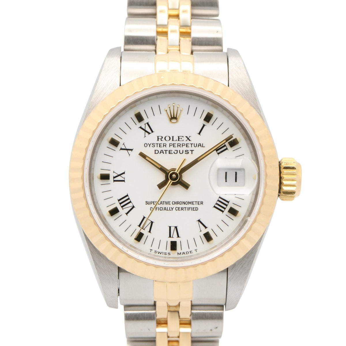 Pre-Owned Rolex Datejust S-series watch, 18K (yellow gold), stainless steel, ladies', white dial, Roman numerals, 69173