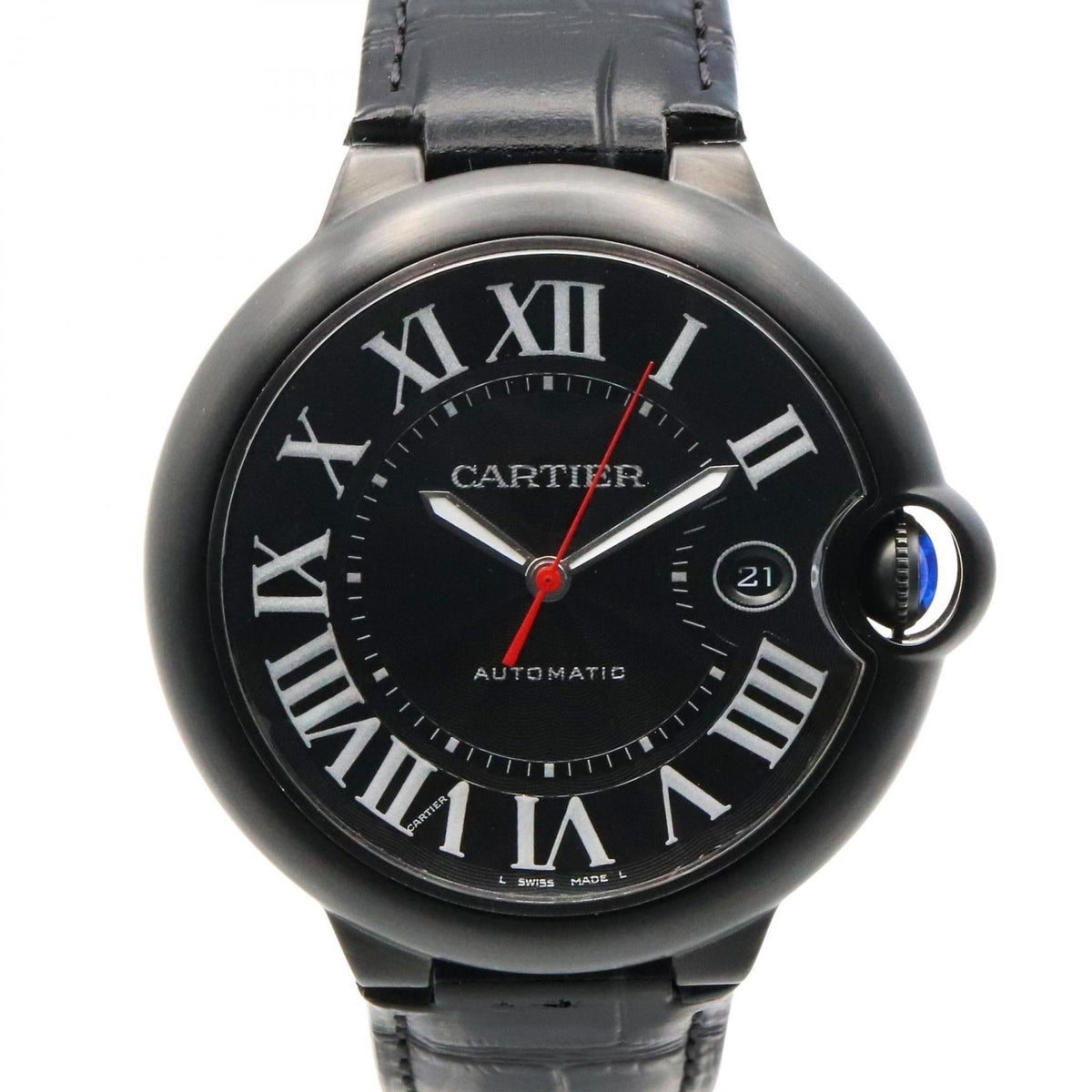 Pre-Owned Cartier Ballon Bleu 42mm Men's Watch, Stainless Steel (DLC Coating) Leather, Black, WSBB0015