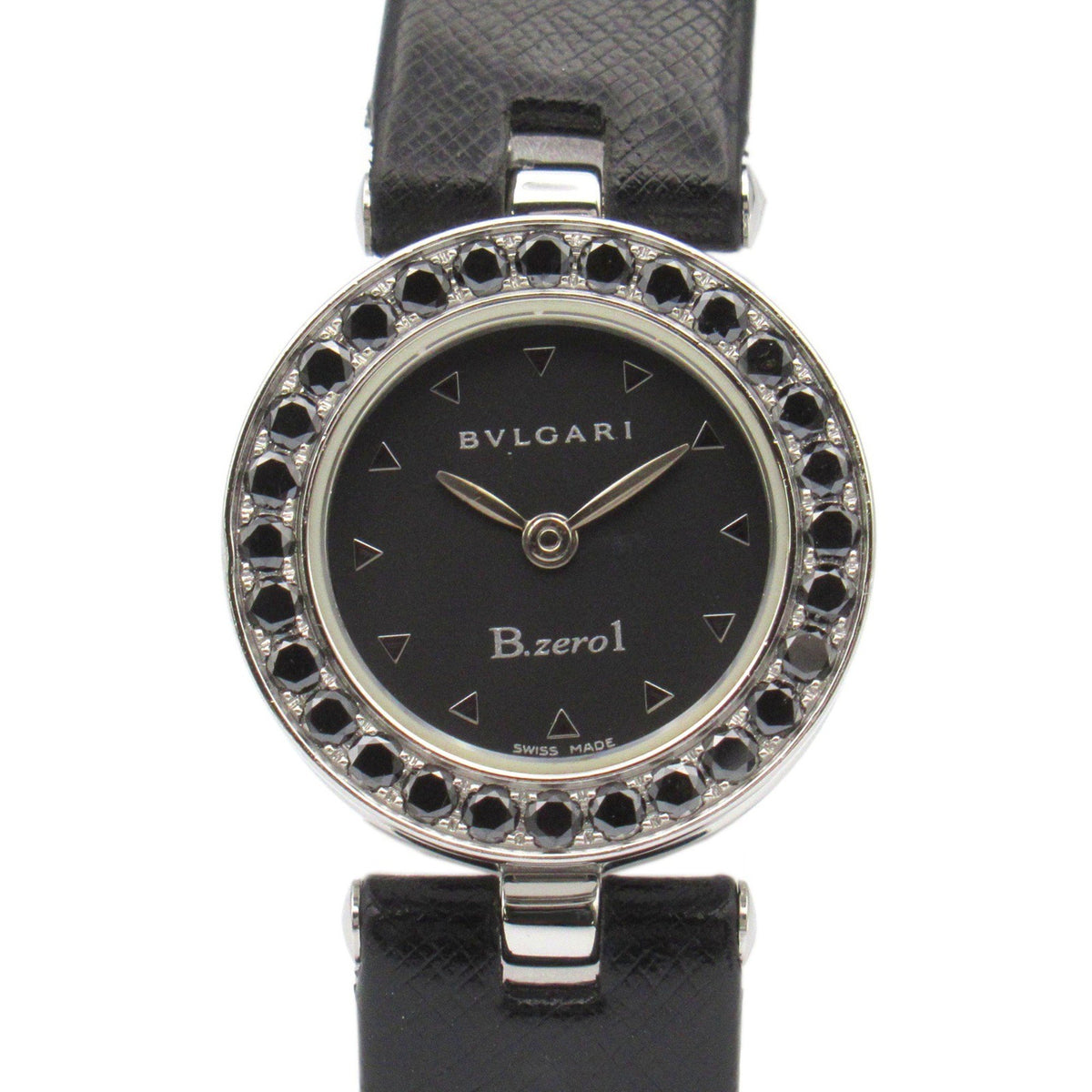 Gebrauchte BVLGARI B-zero1 Black Diamond Uhr Edelstahl Lederarmband Damen BZ22S 