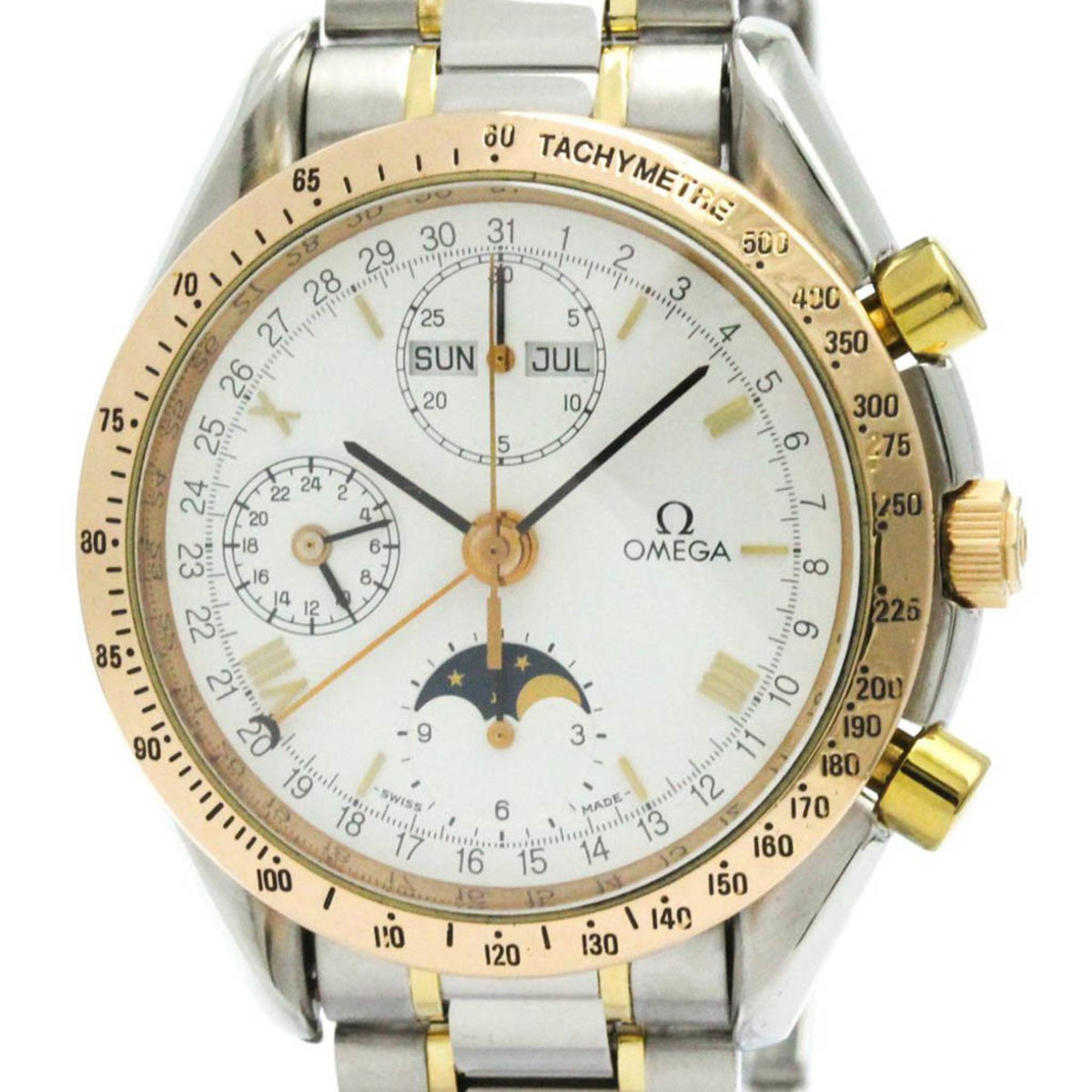 Gebrauchte polierte OMEGA Speedmaster Triple Date Moonphase 18K Golduhr 3336.20 BF574844 