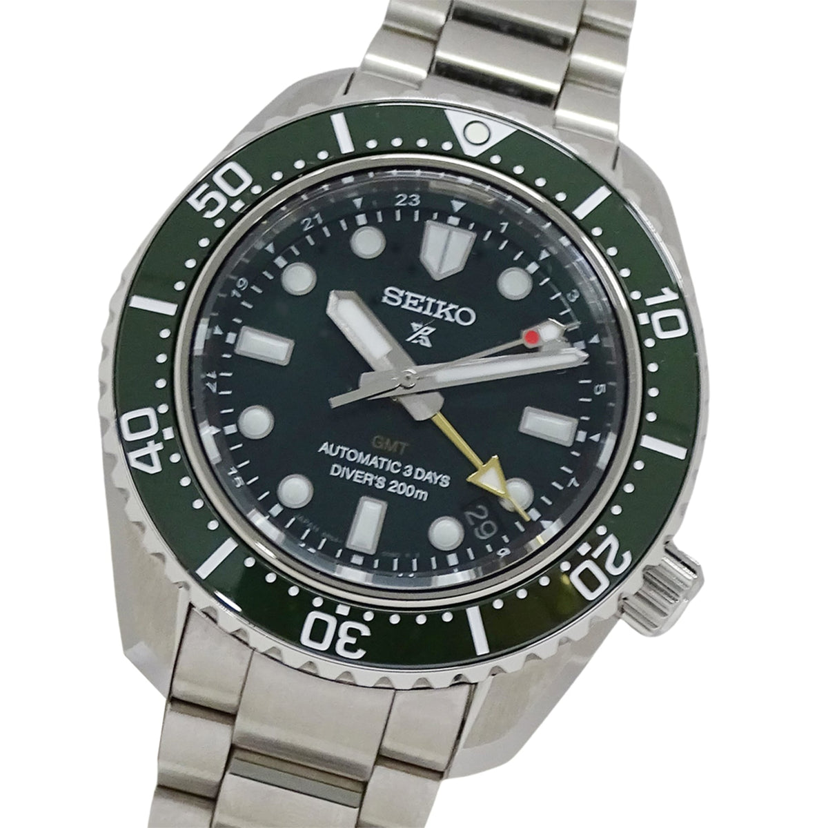 Pre-Owned Seiko Prospex 6R54-00D0 SBEJ009 Men's Watch, Brand Name, GMT, Date, Automatic, Stainless Steel (SS), Silver & Green