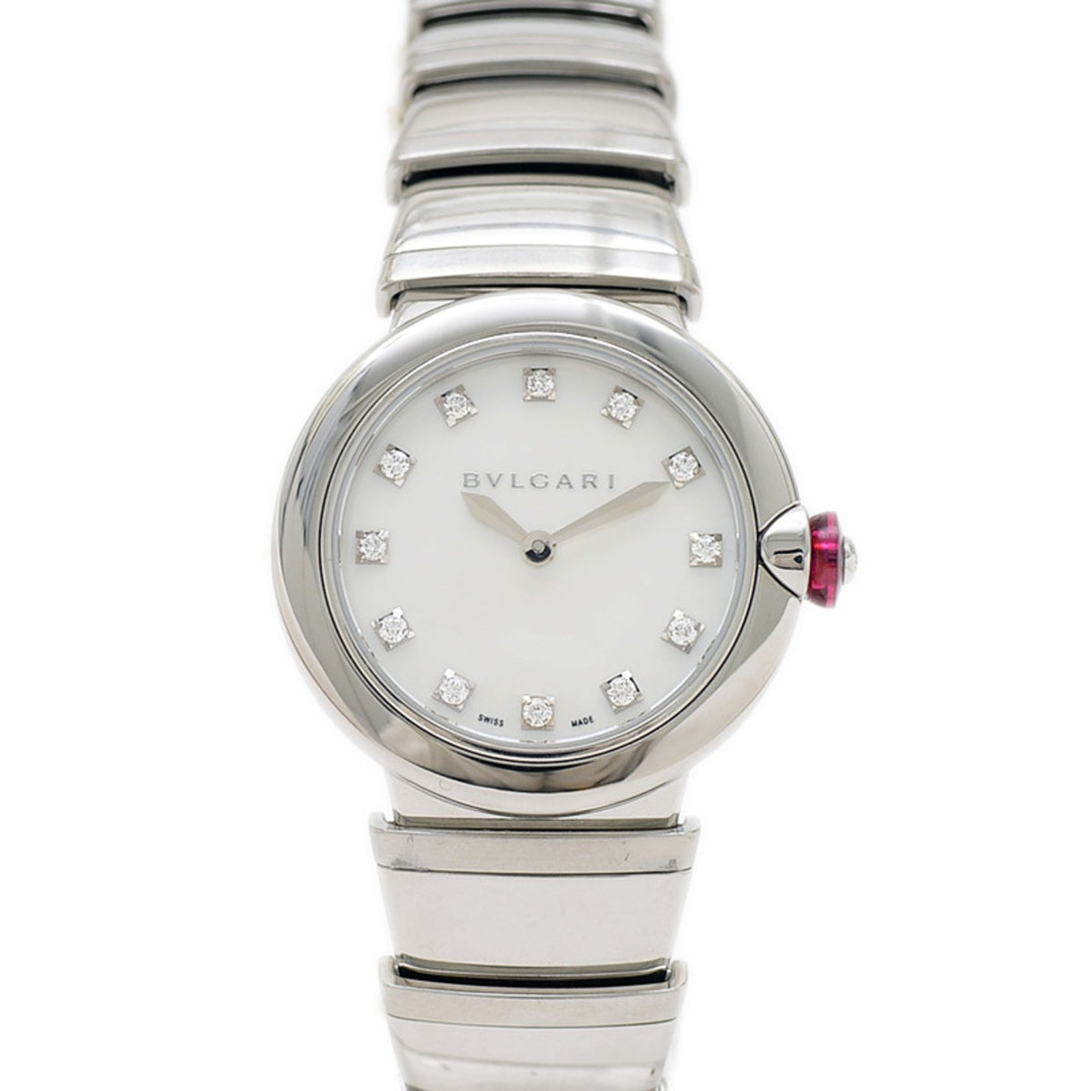 Gebrauchte Bvlgari Lucea Damenuhr Shell Zifferblatt 12P Diamant SS Quarz LU28S Armbanduhr 
