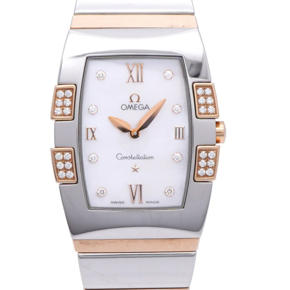 Gebrauchte OMEGA Constellation Quadrella 1286.75 Quarzuhr SS/Diamant/Roségold Weißes Gehäuse 0219OMEGA Damen 