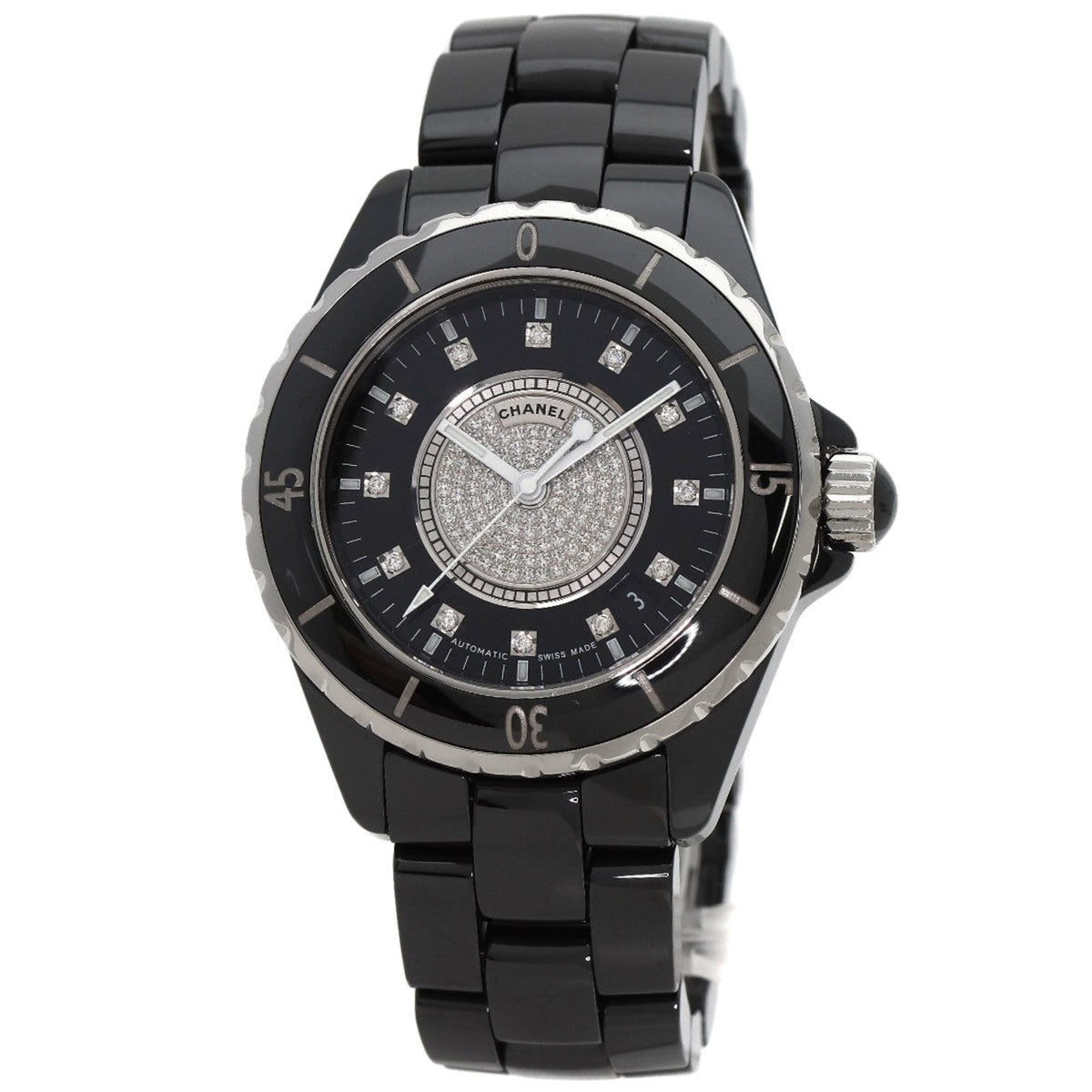Gebrauchte Chanel H1757 J12 38mm 12P Center Diamond Armbanduhr Keramik Herren CHANEL 