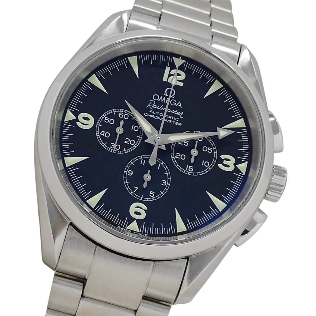 Pre-Owned OMEGA Seamaster Aqua Terra Railmaster 2512.52 Men's Chronograph Automatic Watch in Stainless Steel with Silver and Black Polished Case